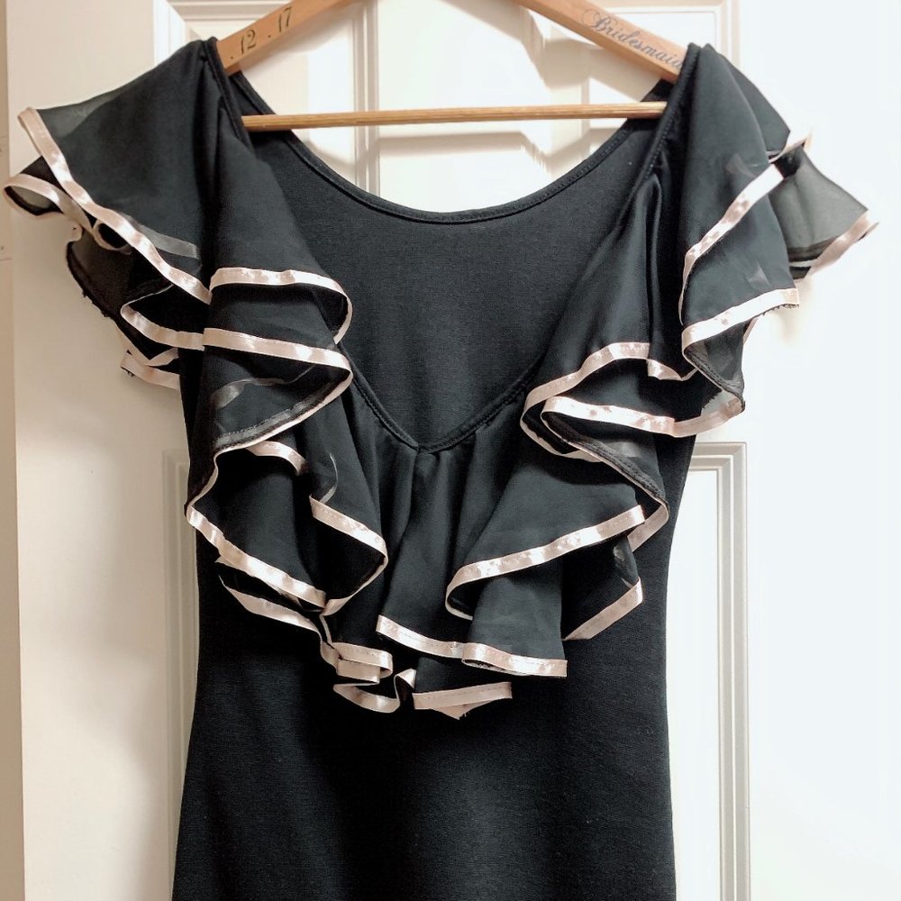 Black Ruffle Collar Mini Dress - Picture 2 of 3